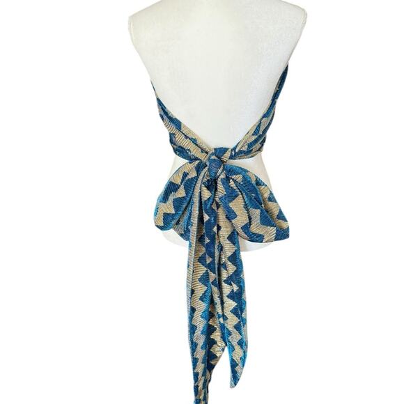 Lamperos Atelier Custom Poolside Blue and Gold Swim Cover Set Size Medium - Picture 2 of 4